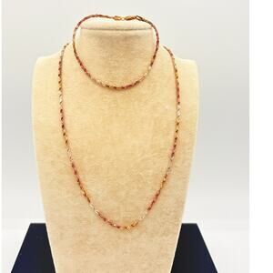 Italian 925 Tri‑Color Necklace & Bracelet Set FAS Gold Plated Sterling Silver